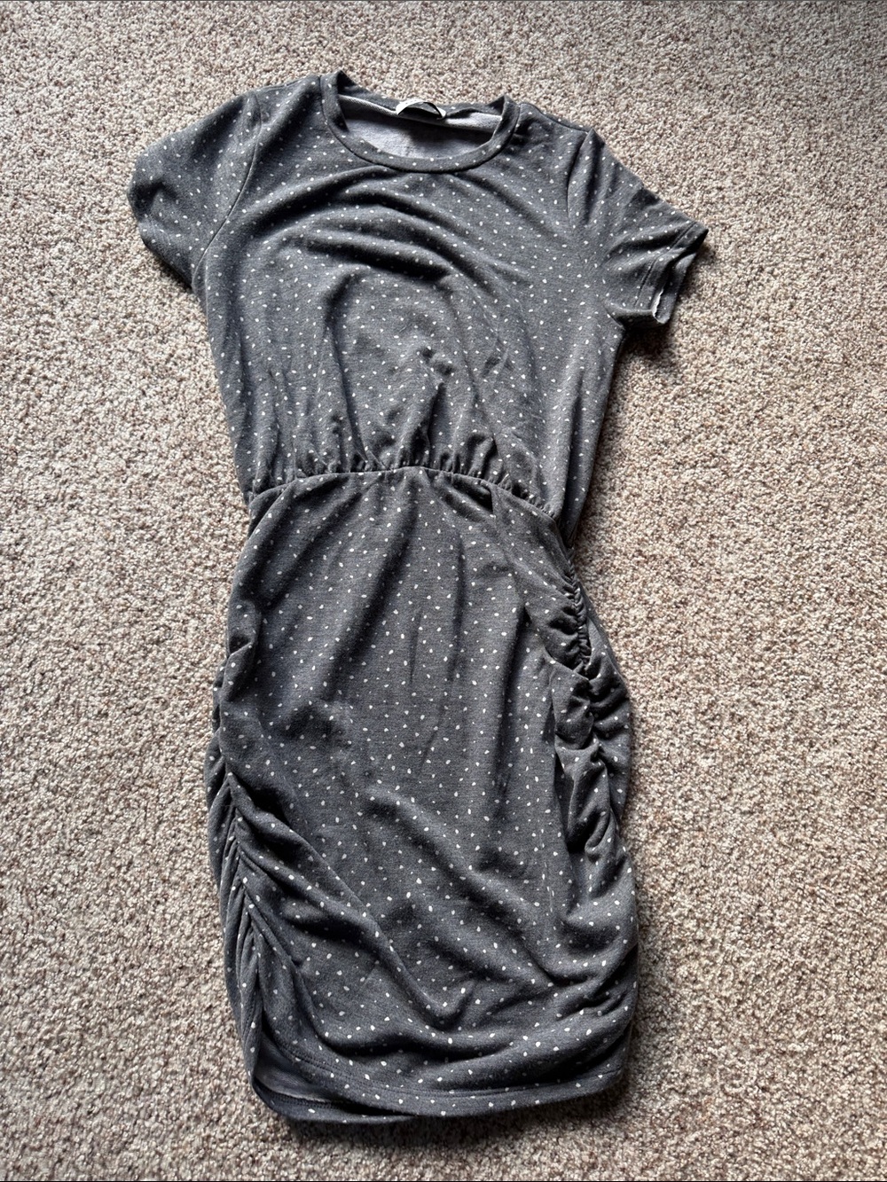 Gilli Charcoal Dot Ruched Tee Dress